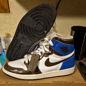 Jordan 1 High Top 'Blue/Brown' Custom, Size 9